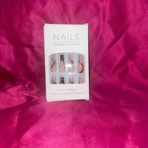 Long brown and gold press on nails